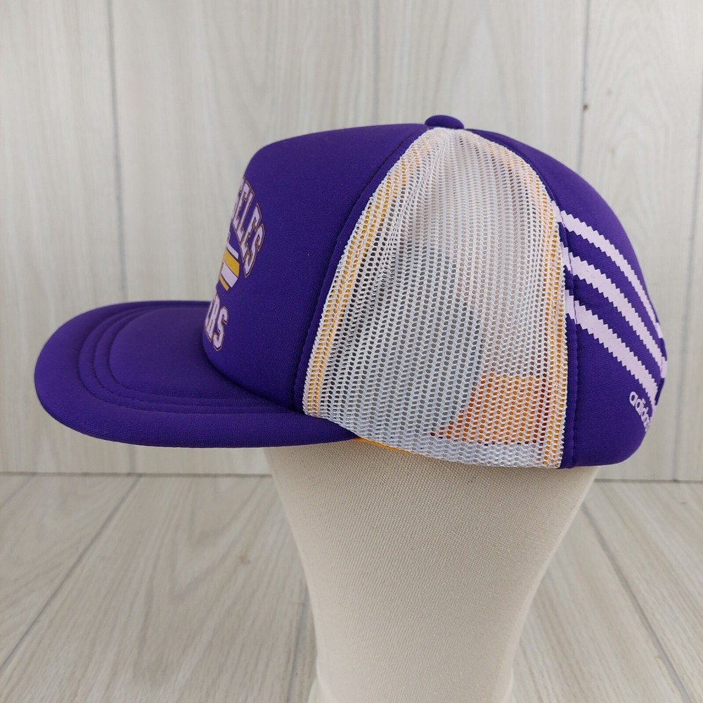 Adidas LA Lakers Trucker Hat Mens OS Purple NBA Snapback Mesh Foam Trefoil Logo - Picture 2 of 8